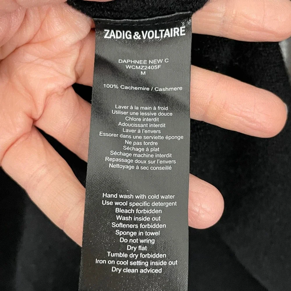 Zadig & Voltaire Daphnee New C Black Cashmere Cardigan Sweater M Open Waterfall - Picture 5 of 9